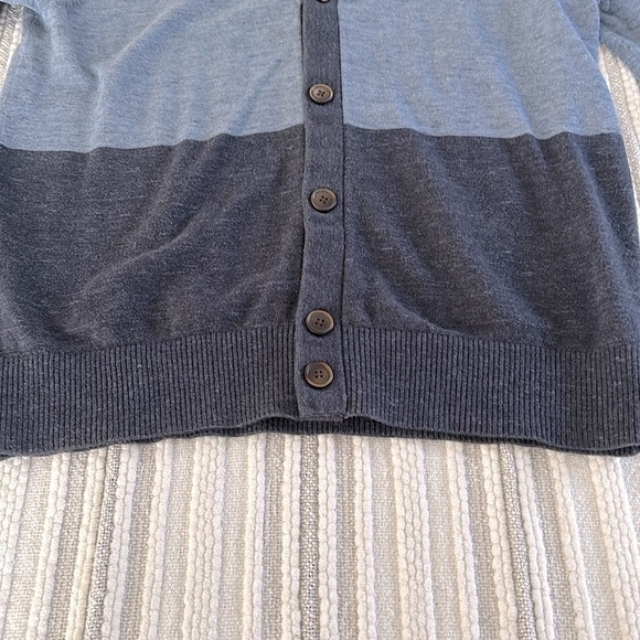 TOMMY HILFIGER Mens Cardigan Sweater L Blue Navy Gray Colorblock Cotton V Neck - Picture 7 of 9